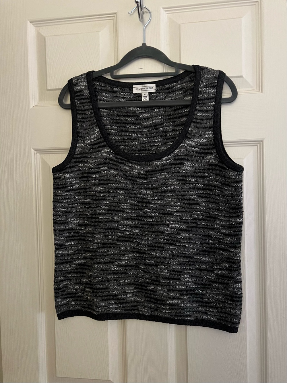 St. John Black, Gray & White Knit Tank Top Wool Cotton Blend. Size M. NWOT.